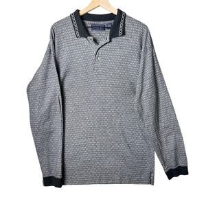 Bahama Bay Vintage Collard Long Sleeve Polo Shirt Mens Size L Black And Gray
